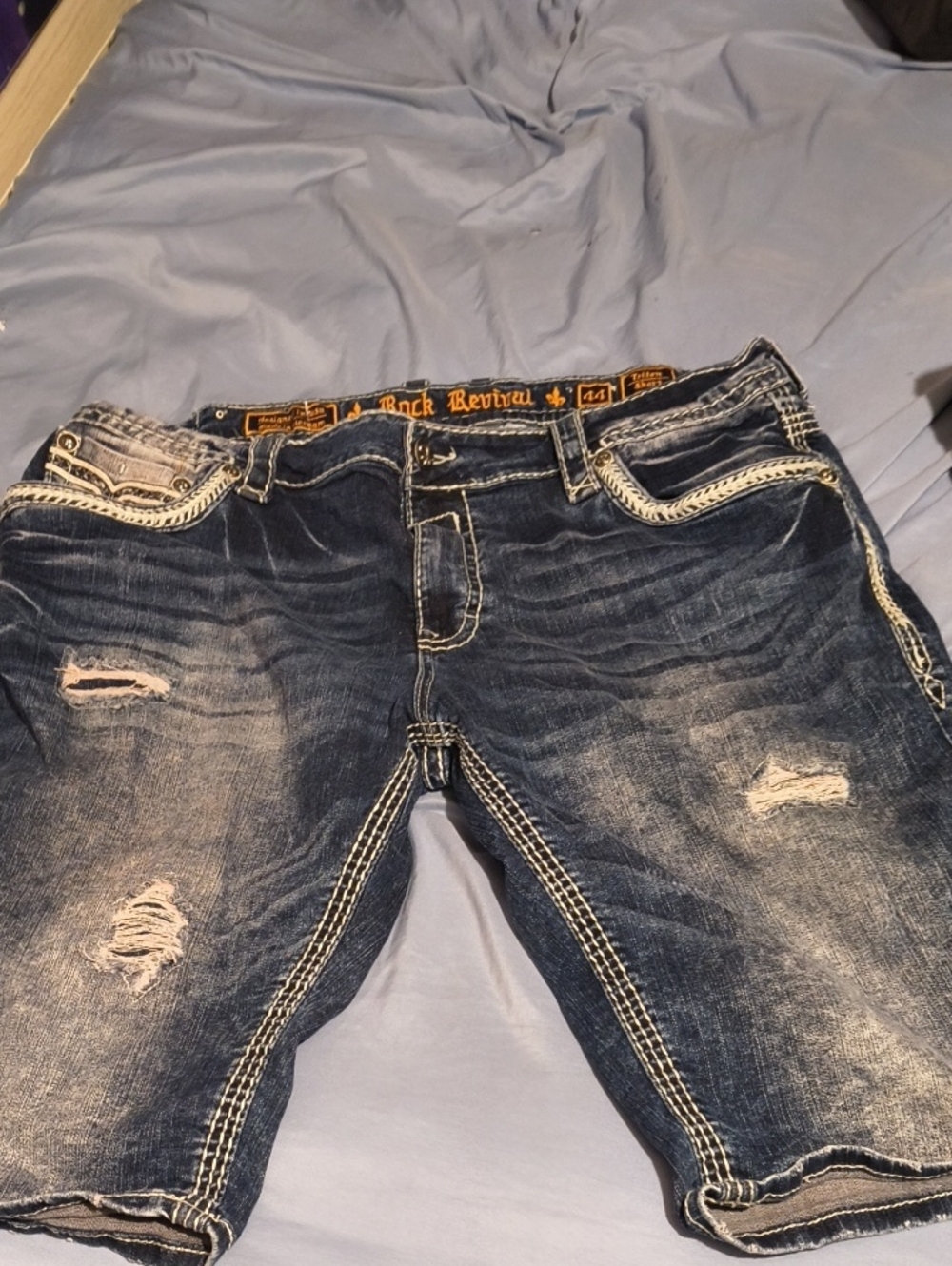 Rock Revival Men’s Distressed Dark Blue Denim Shorts